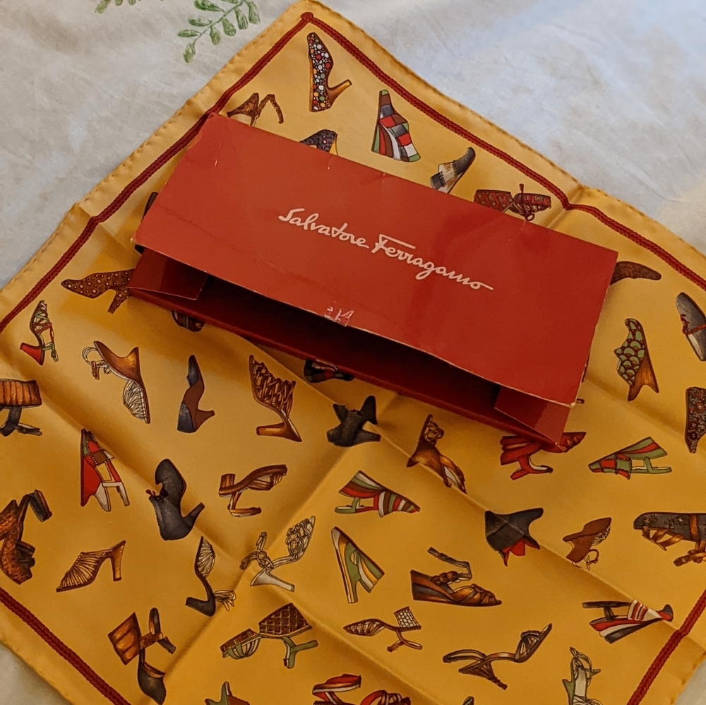 Salvatore Ferragamo Silk Scarf Shoe Print Orig Box